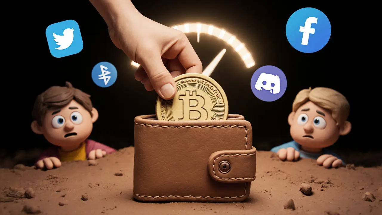 A clay wallet being filled with one MPAD token, surrounded by social media icons and a rising snapshot meter.