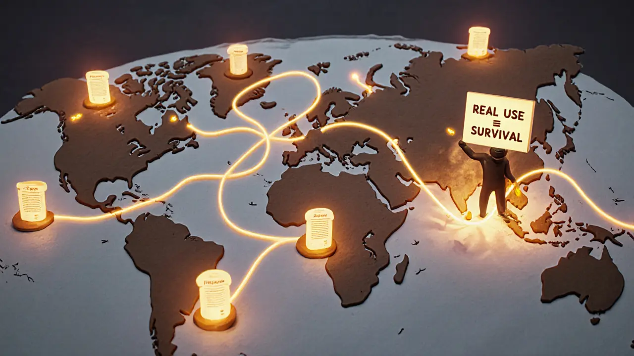 Global map with Propy and io.net tokens flowing between countries, symbolizing real-world blockchain adoption in clay texture.
