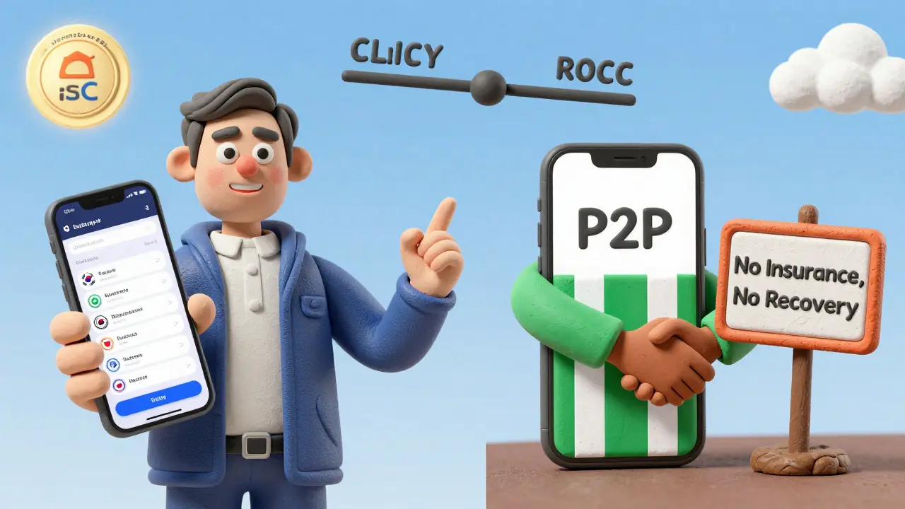 Trader in South Korea with full exchange features vs. Nigerian user on risky P2P platform with no protection.