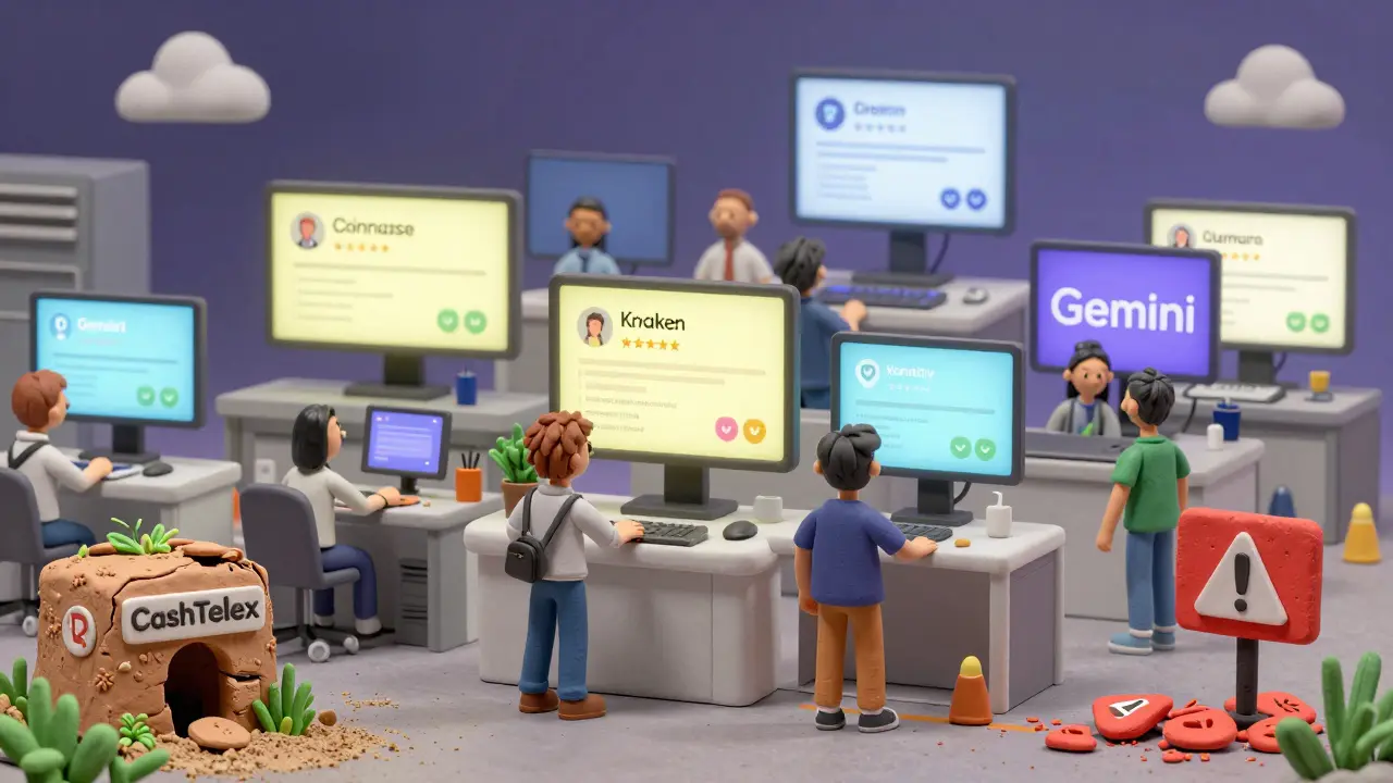 A dusty, ignored clay platform labeled CashTelex ignored by thriving, verified exchanges in a digital marketplace.