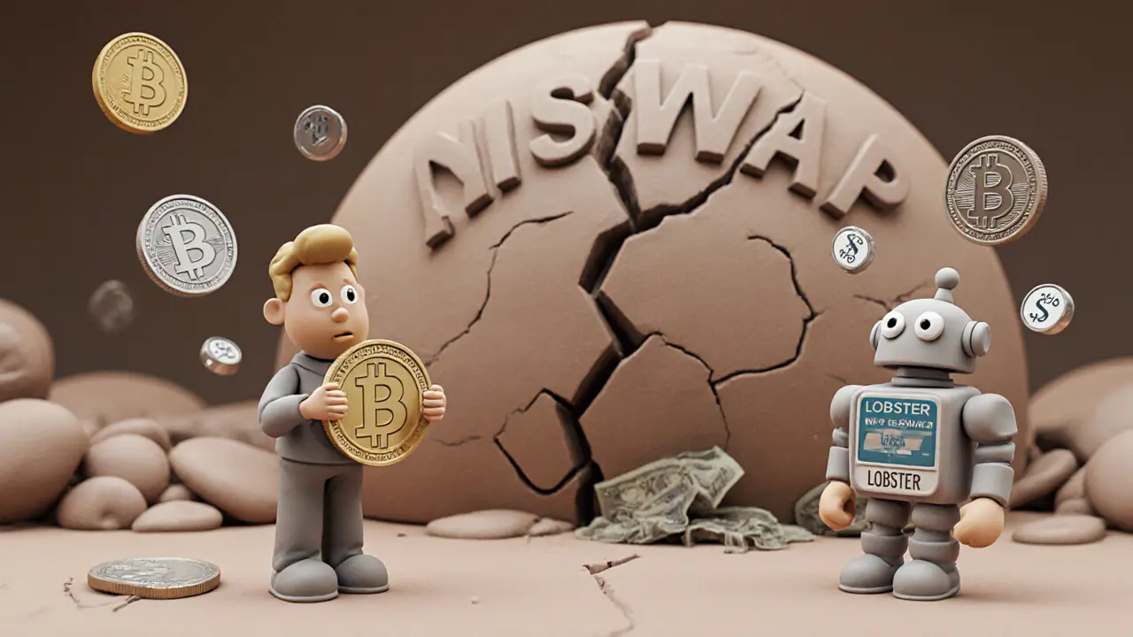 Trader exchanging USDC and DAI at exact price while an AMM pool leaks money in the background.