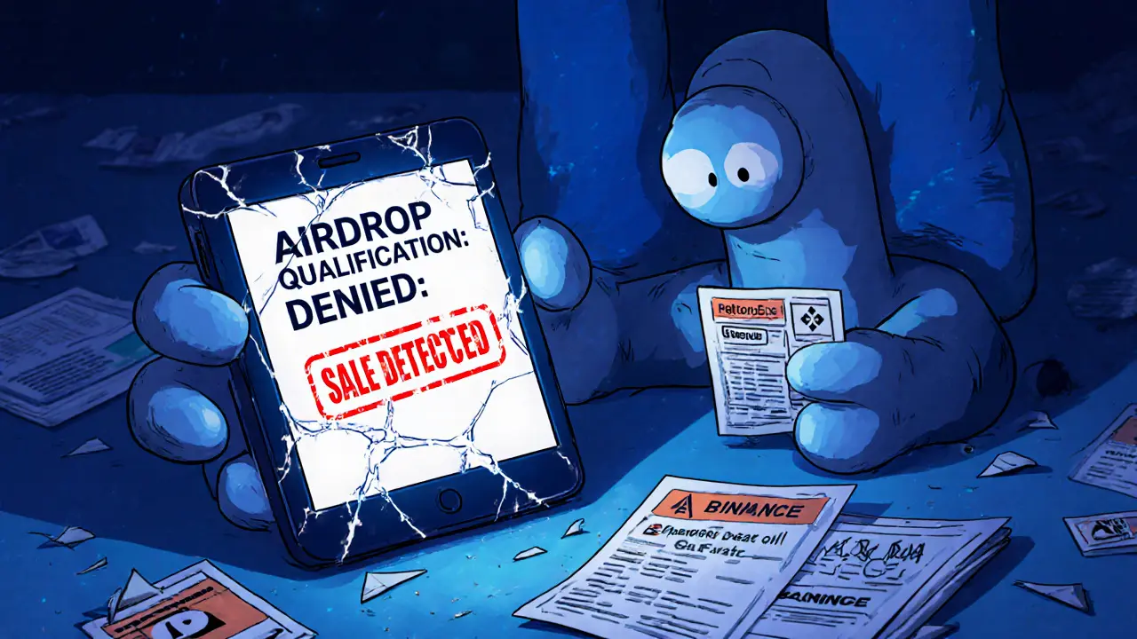 A clay-character user looks disappointed at a denied airdrop notification while holding a listed Metamon NFT.