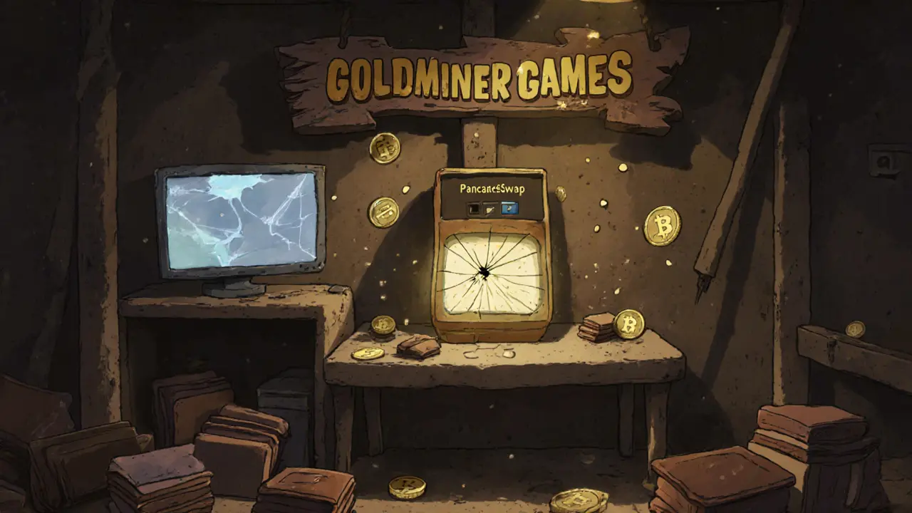 An abandoned crypto trading terminal with zero-value tokens floating in dust