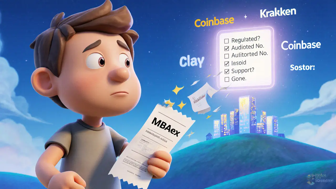 A confused user watching a receipt blow away as safe exchanges shine in the distance.