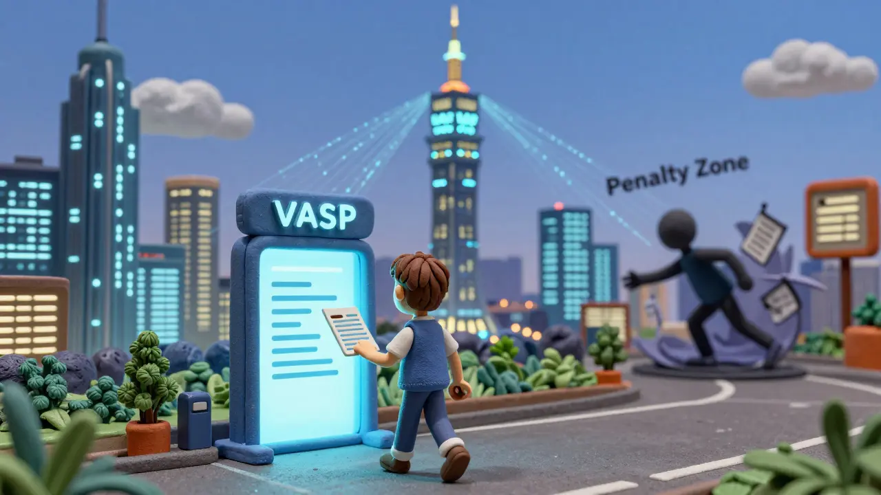 A futuristic Taiwan skyline with data streams flowing to a tax tower, one person with records walks safely away.