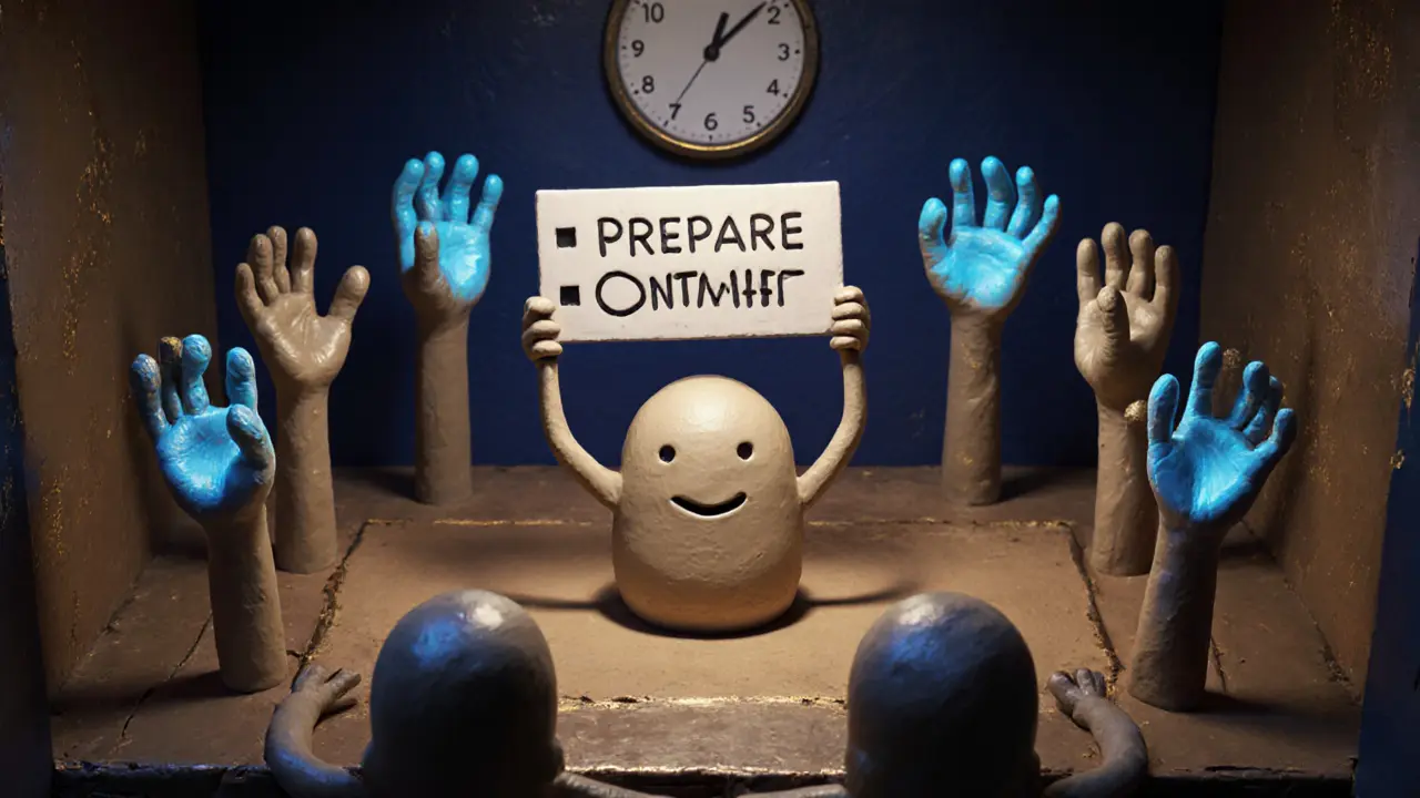 Clay nodes voting in a miniature courtroom, two-thirds raising glowing hands to approve a transaction.
