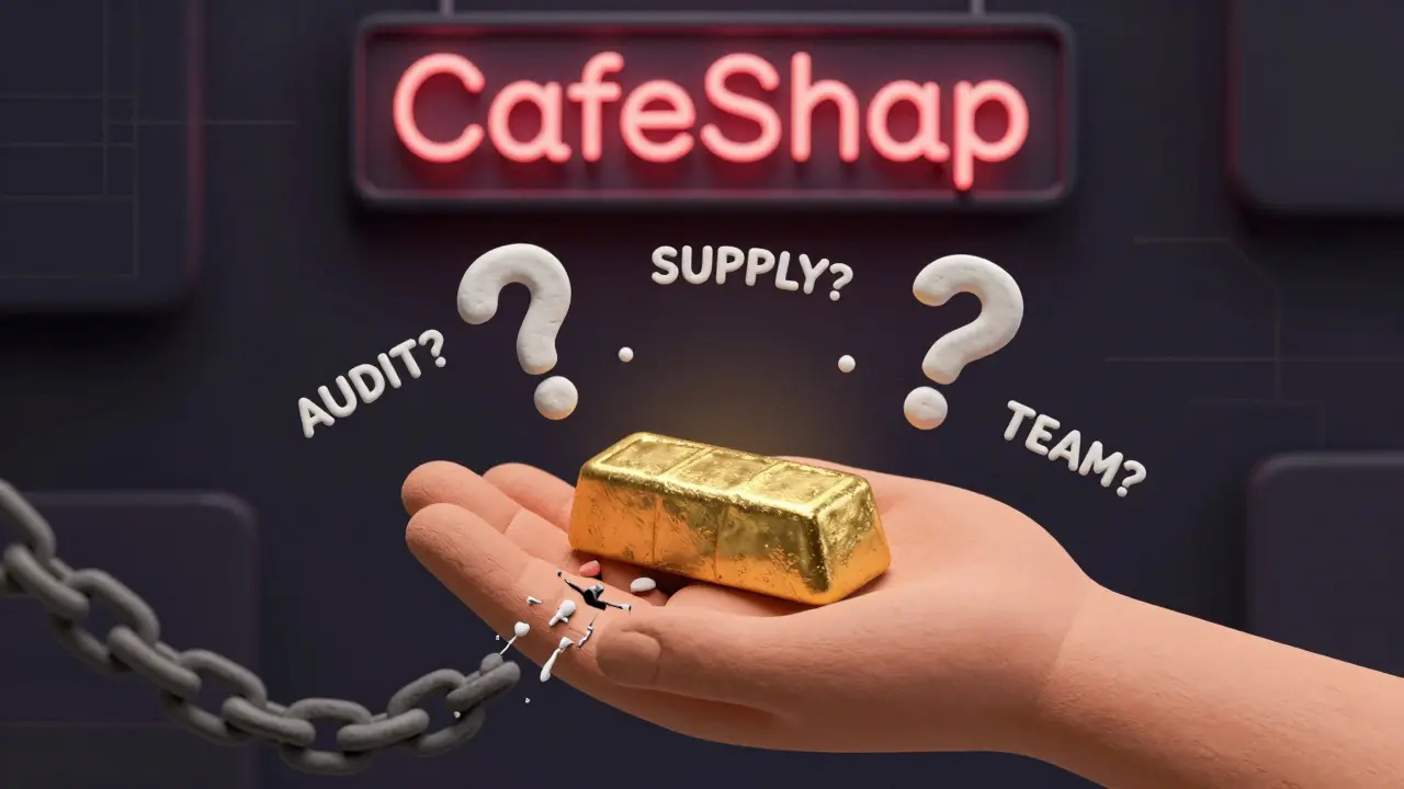 A child holds a golden bar as floating question marks hover around broken labels of missing trust elements.