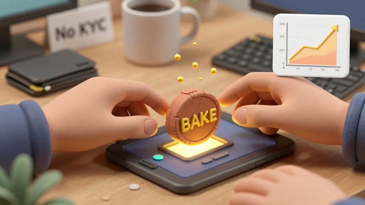 Hands placing a clay NFT into a staking device, with golden reward particles rising nearby.