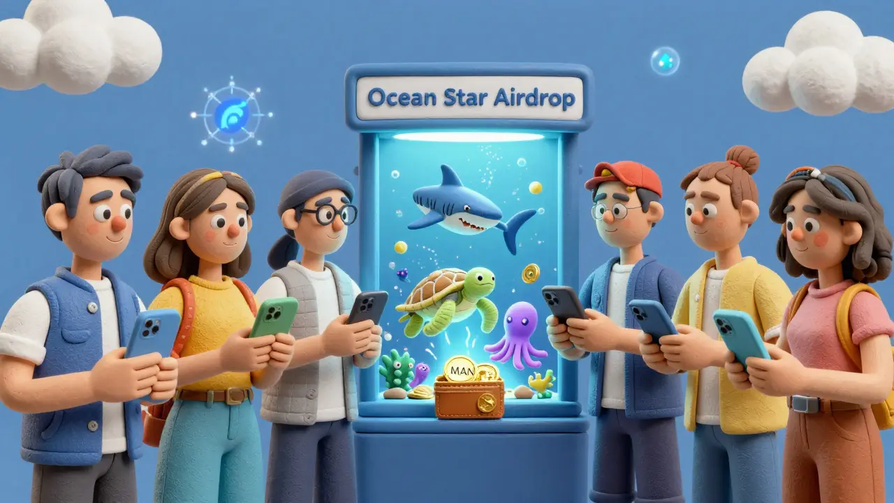 People receiving marine-themed NFTs from a glowing portal while their MAN tokens transform into sea animals, under a Matrix AI logo.