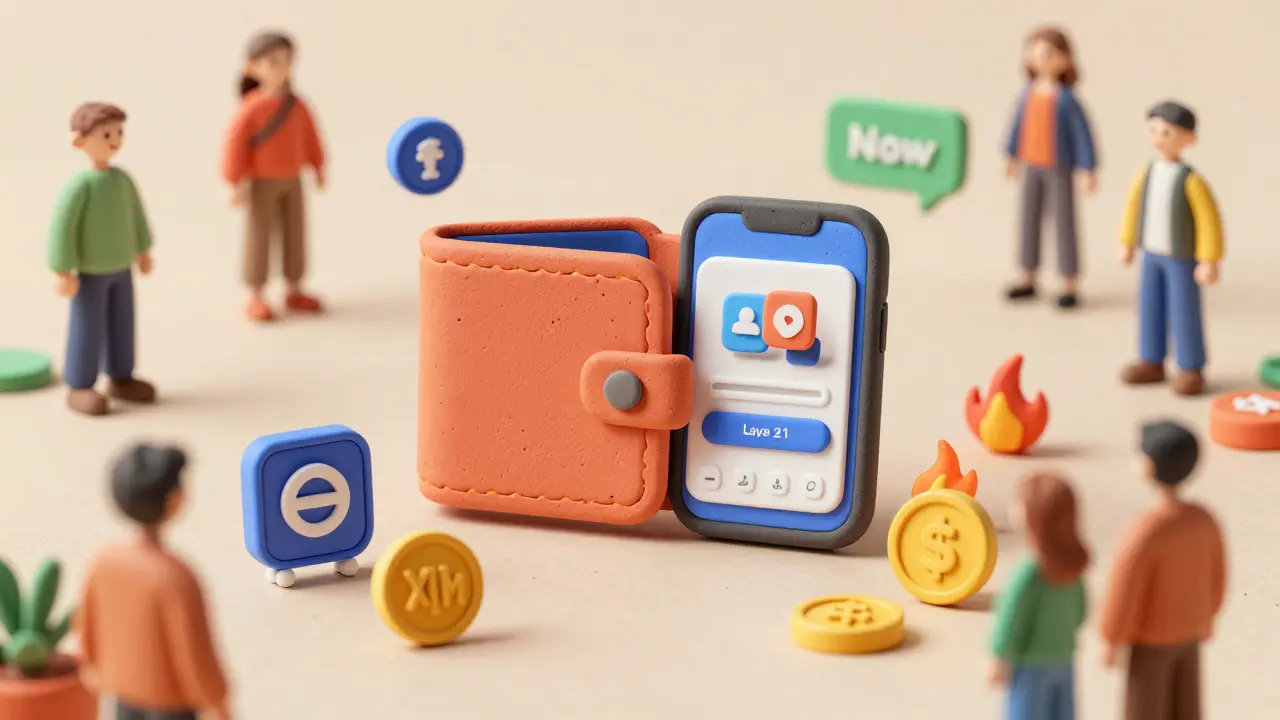 Clay rendering of Tari ecosystem with apps, wallets, and token conversion visualization