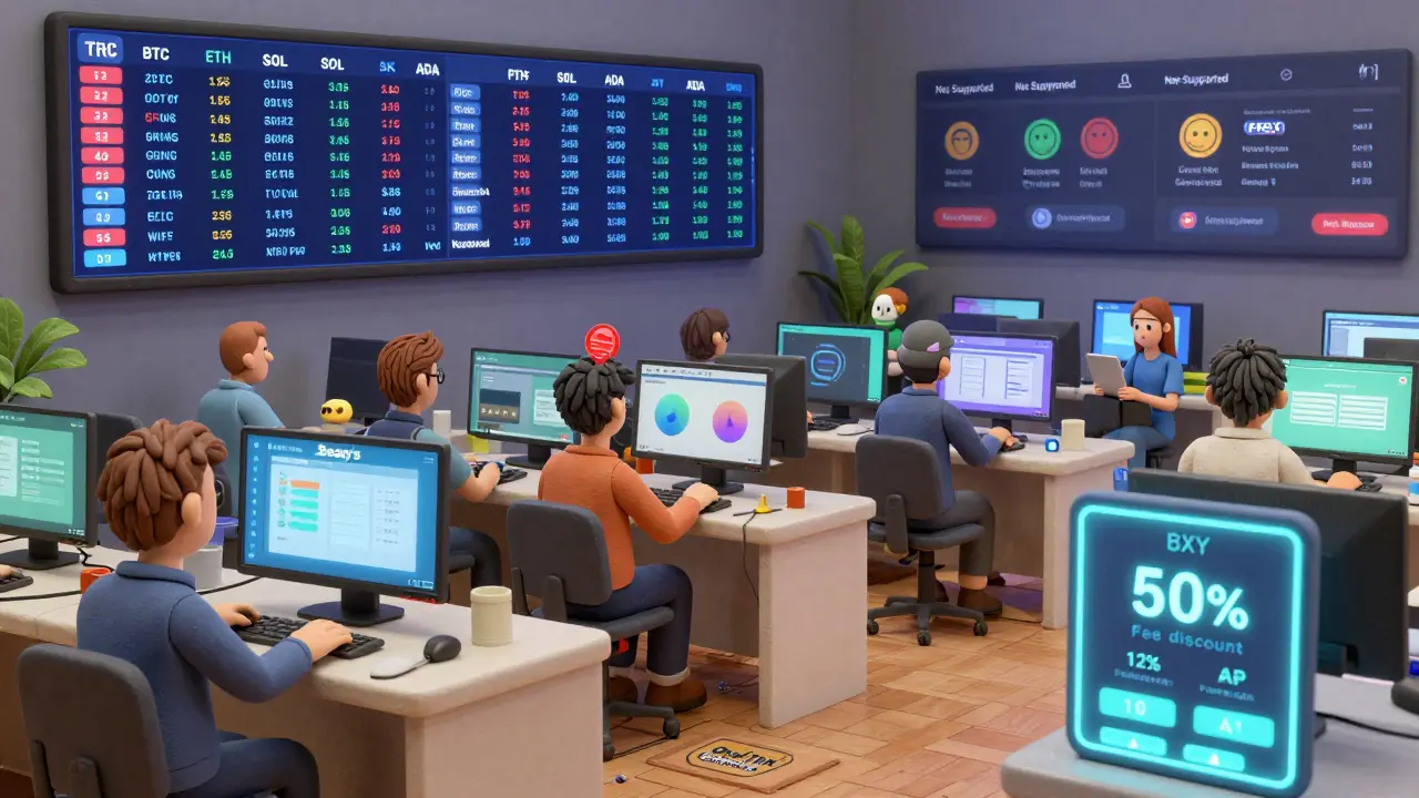 Retail traders focused on major cryptocurrencies with BXY staking rewards, while obscure coins fade away in the background.