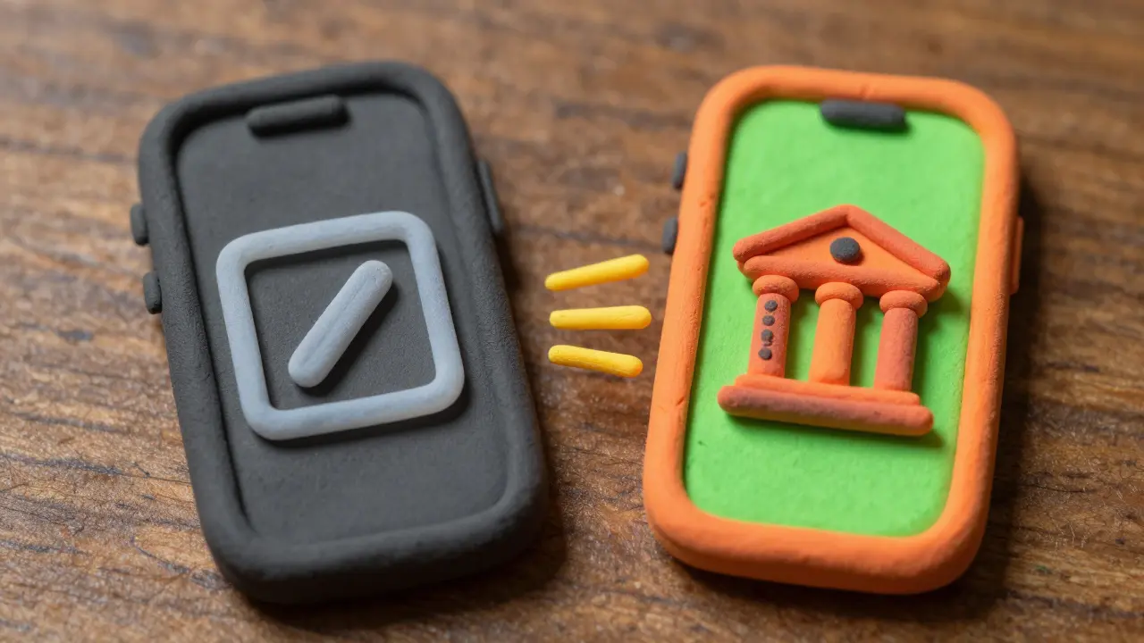 Two phones showing restricted versus licensed crypto access