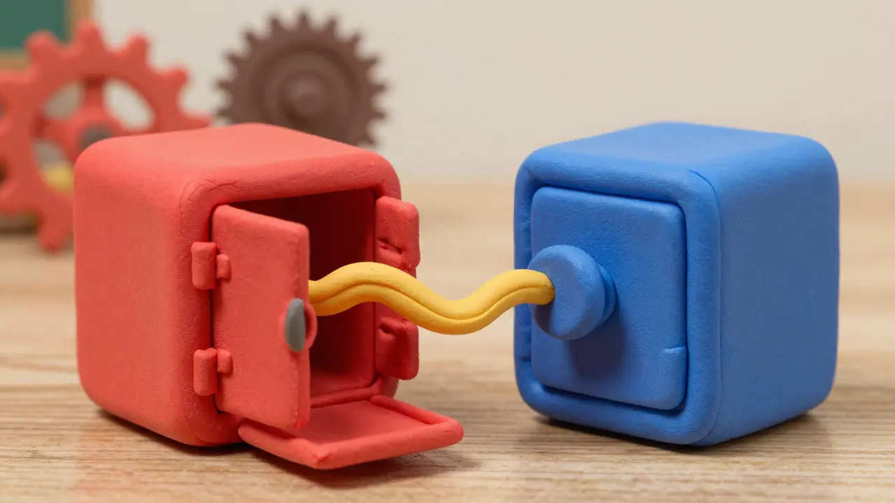 Two safes connected by a tube moving gold coins from reserve to active trading space.