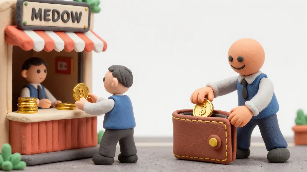 Clay character performing a double-spend attack by sending and pulling back a gold coin