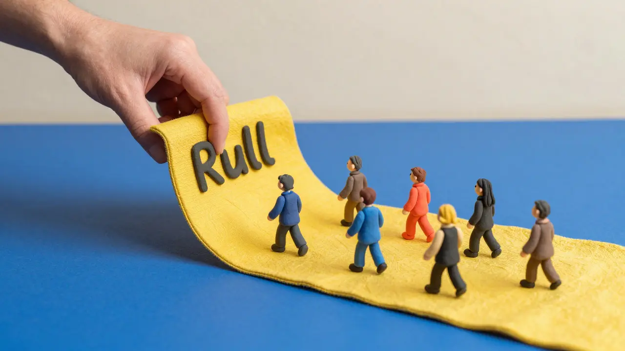 Clay figures falling as a golden carpet is pulled away, symbolizing a crypto rug pull