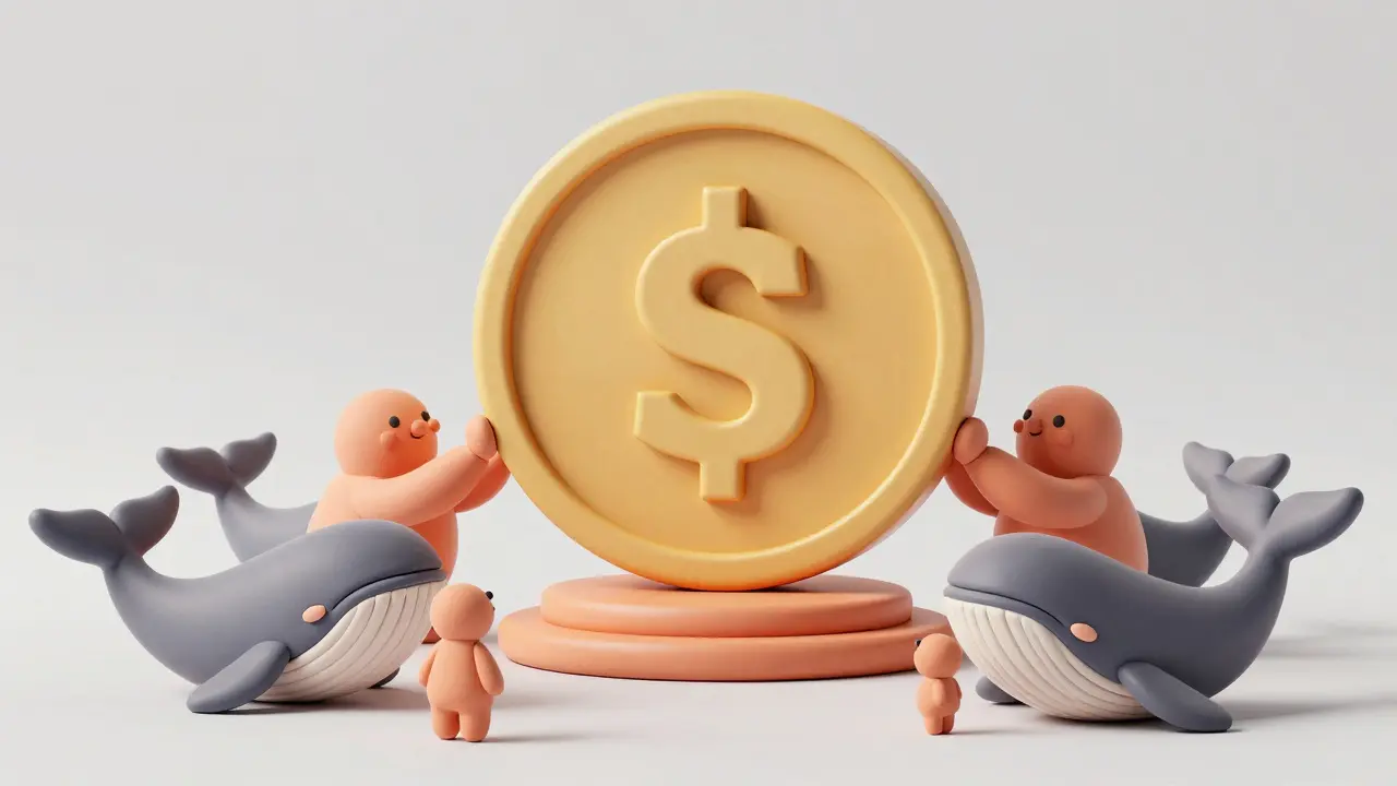 Clay rendering of a large SHADOW token surrounded by small and large stylized figures.