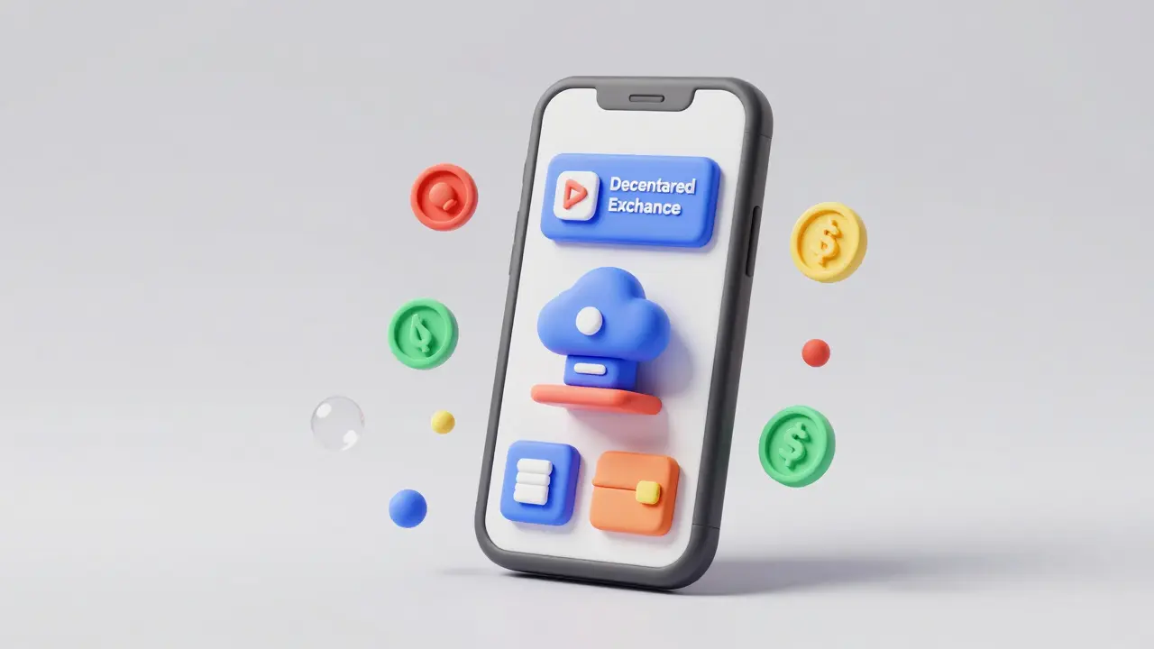 Clay rendering of a smartphone showing crypto exchange and mining services