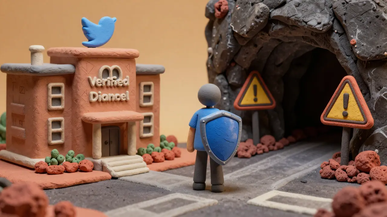 Character choosing verified channels over scam cave entrance