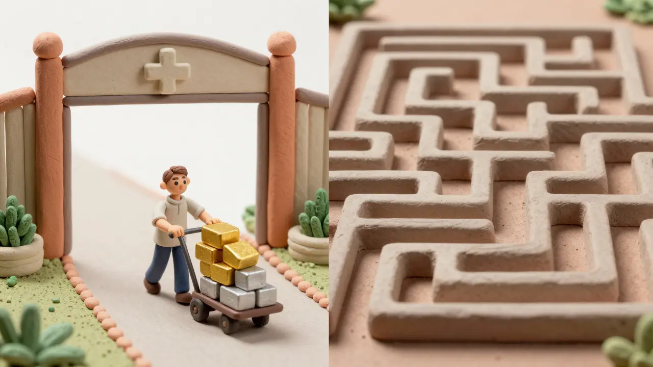 Clay art showing a streamlined business path versus a complex regulatory maze