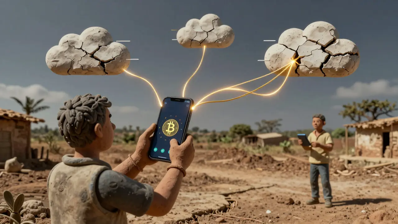 Clay art showing broken internet signals blocking crypto remittances