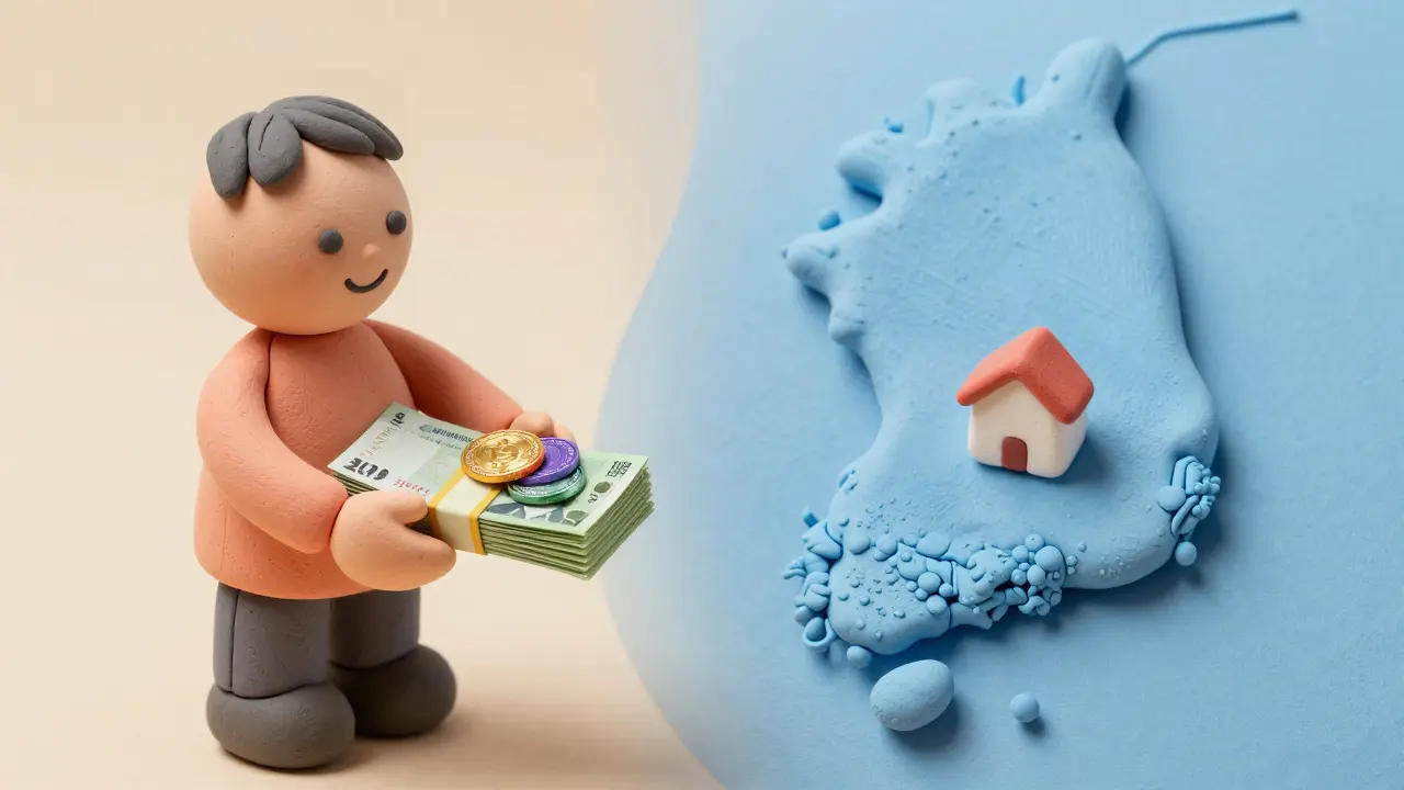 Clay art showing Korean Won exchanging for crypto tokens against a map of South Korea.