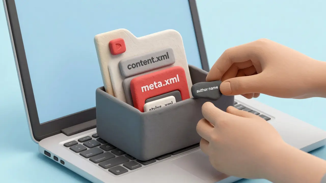 Clay hands removing metadata shards from a file archive box