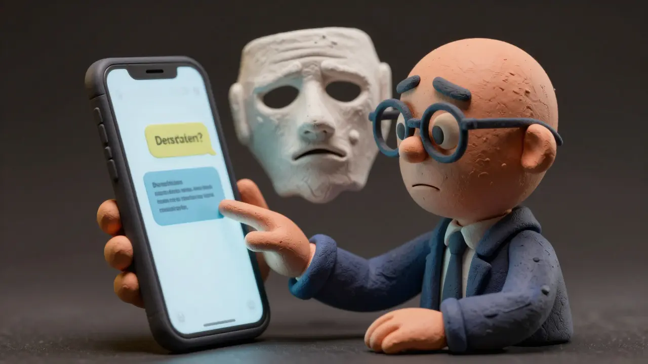 Clay illustration of a user spotting a deepfake scam on their smartphone