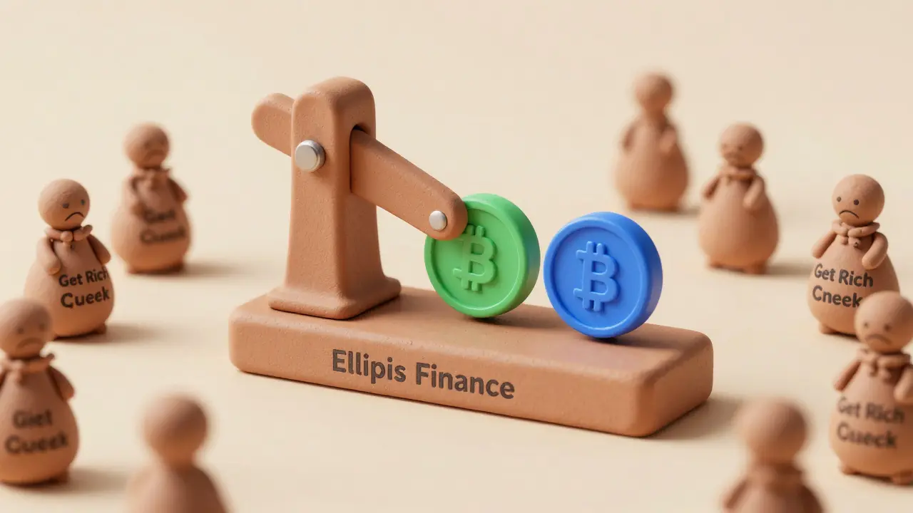 Clay illustration of Ellipsis as a practical stablecoin swap tool