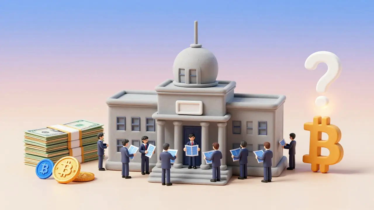 Clay illustration of government task force regulating future crypto laws