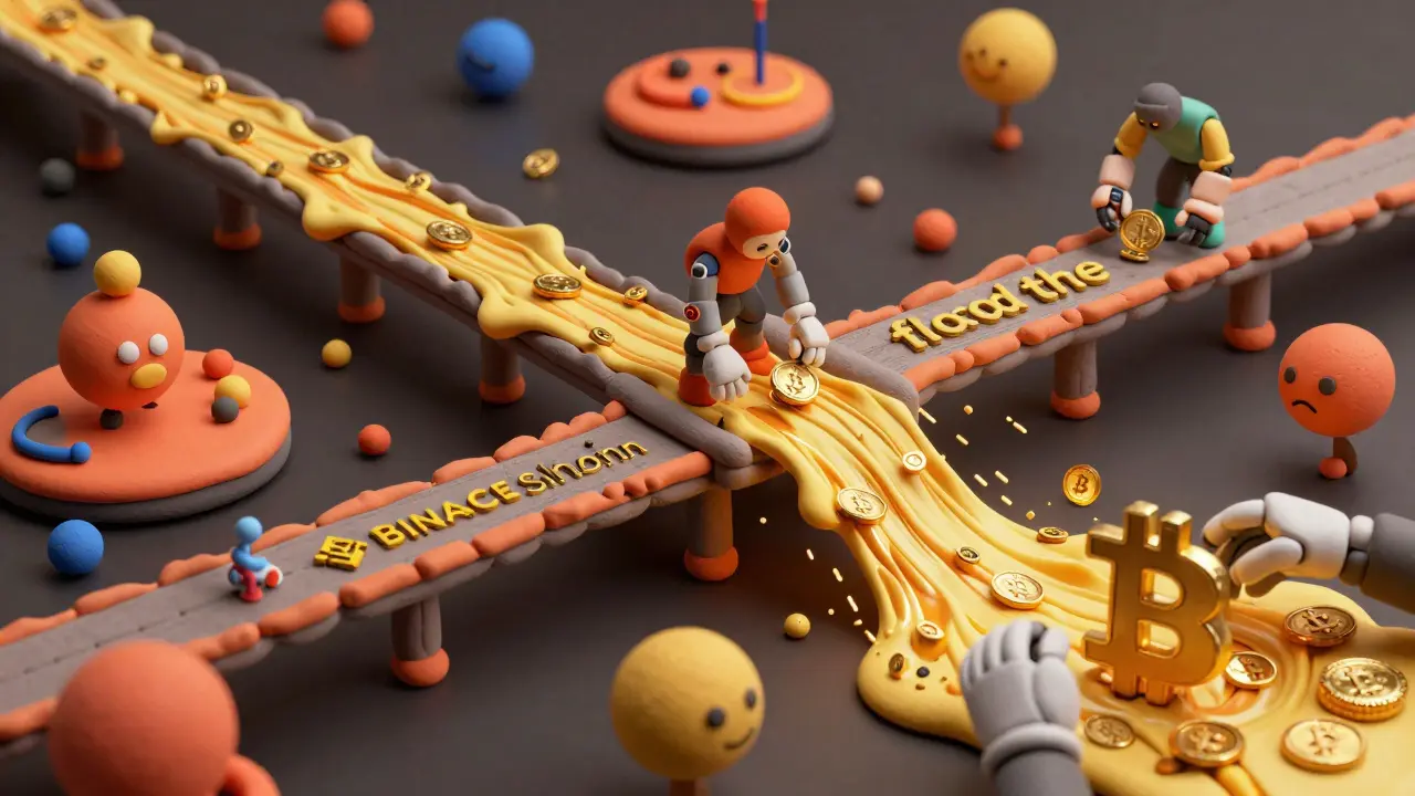Clay illustration of rapid cross-chain money laundering using Bitcoin streams