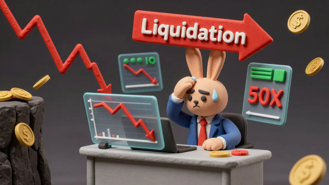 Clay rabbit trader facing liquidation risks with red chart arrows