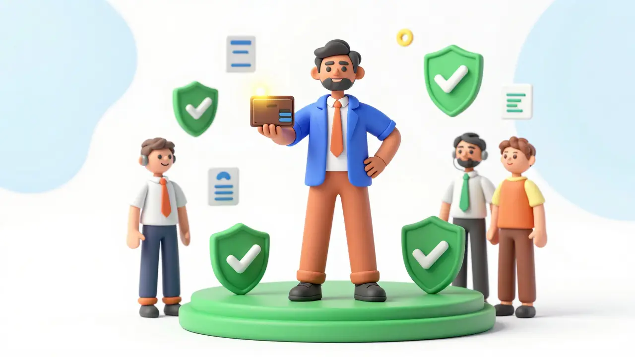 Clay render of a secure trader on a stable platform with safety shields.