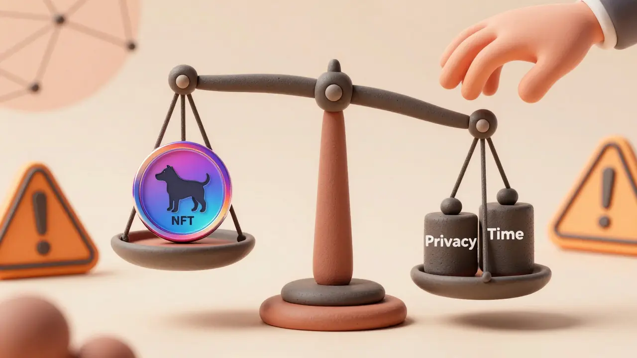 Clay scale weighing NFT against privacy and time risks