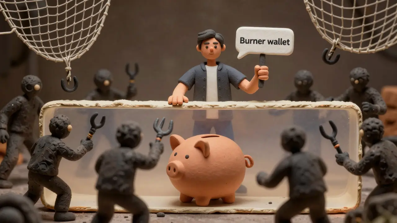 User protecting burner wallet from hackers with a firewall