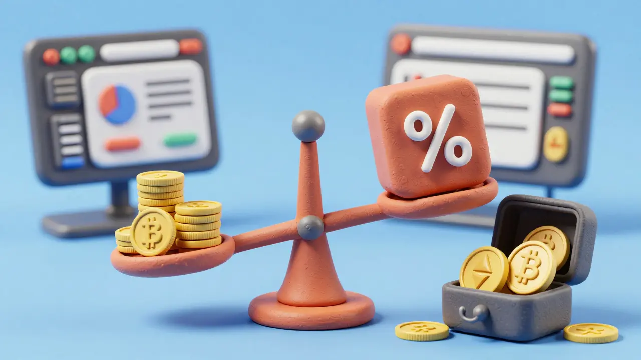 Clay art showing simple spot trading vs complex fee structures and limits