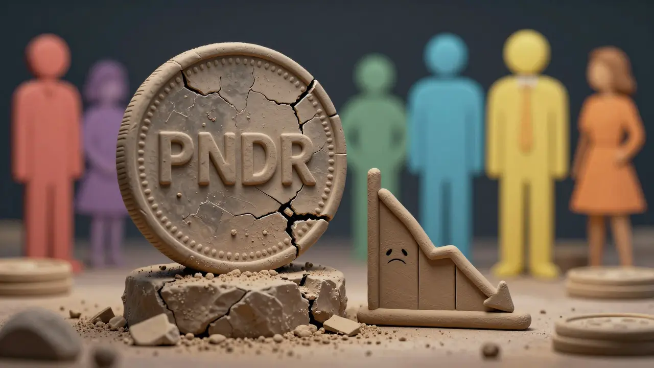 Cracked clay coin showing low value vs healthy tokens in background