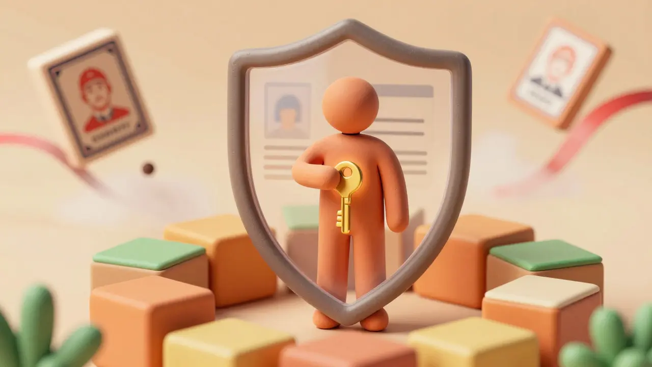Clay figure protected by a geometric shield representing zero-knowledge proofs.