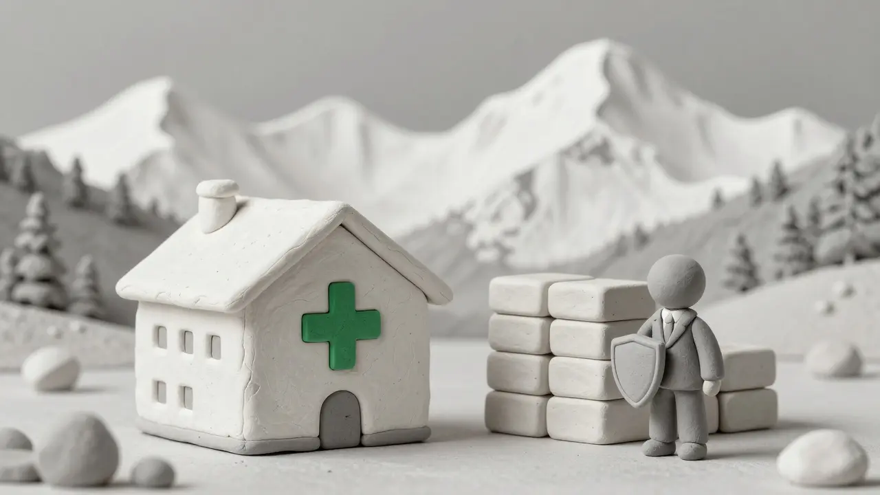 Clay illustration of Swiss banks and assets symbolizing stability