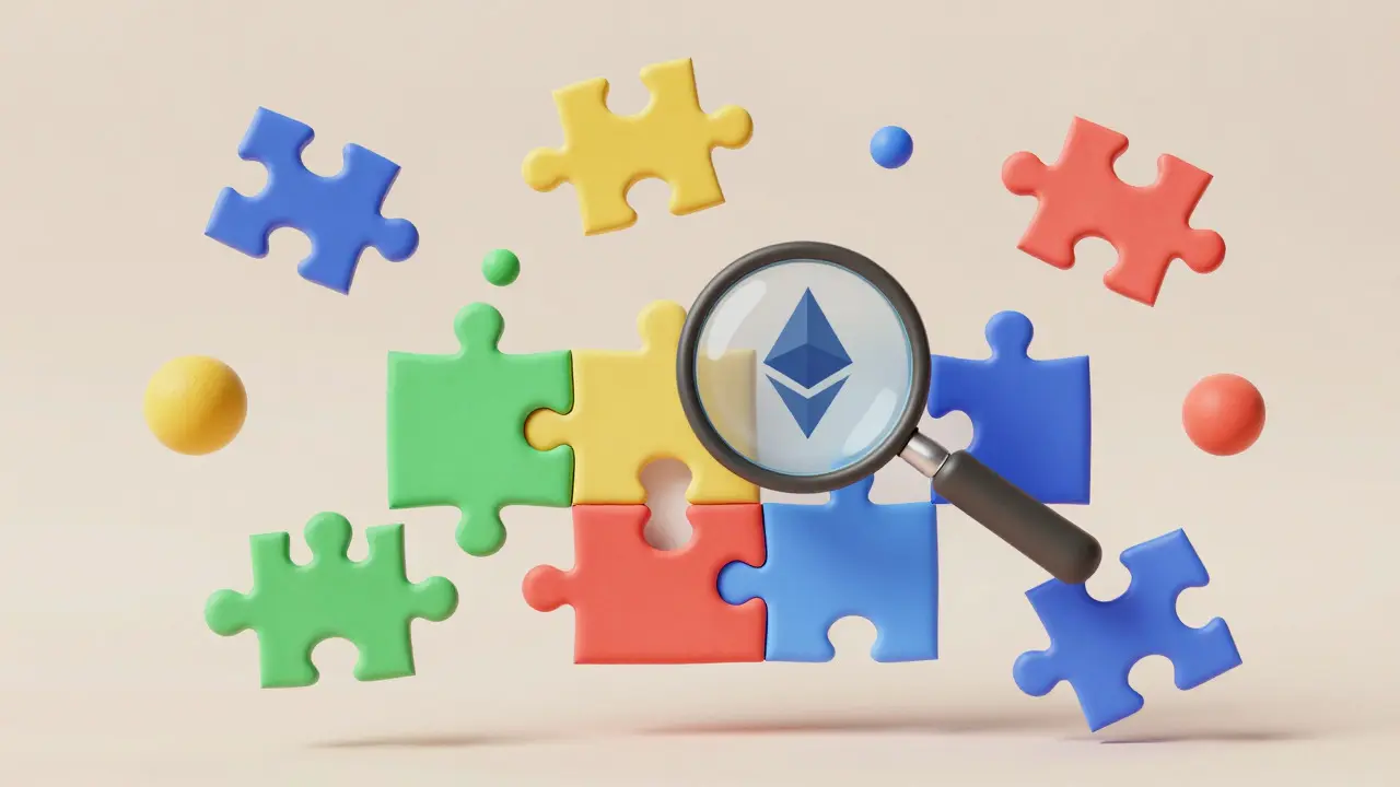 Clay render of mismatched blockchain puzzle pieces showing confusion