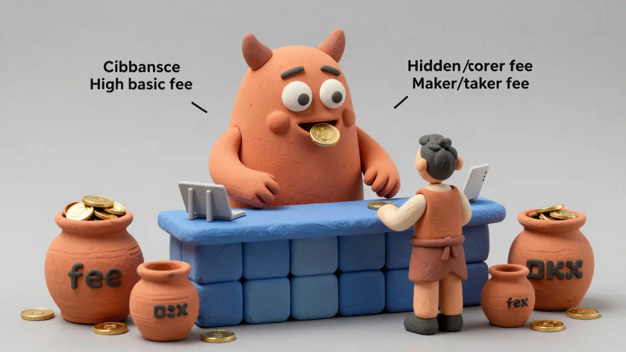A clay monster eating coins from a trader to illustrate hidden crypto exchange fees and spreads.