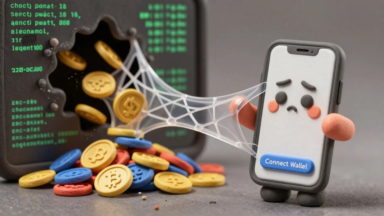 Clay art showing a wallet being drained of tokens via a deceptive connection
