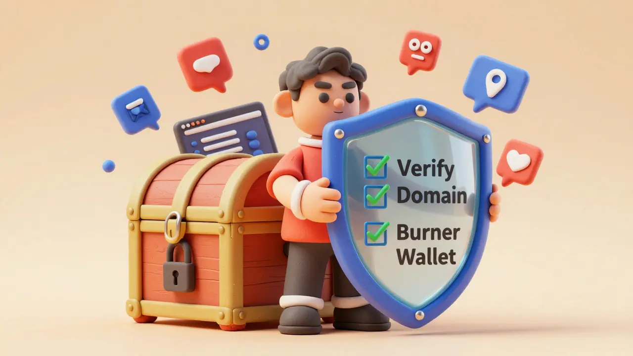 Clay character protecting crypto assets with a security shield against scams