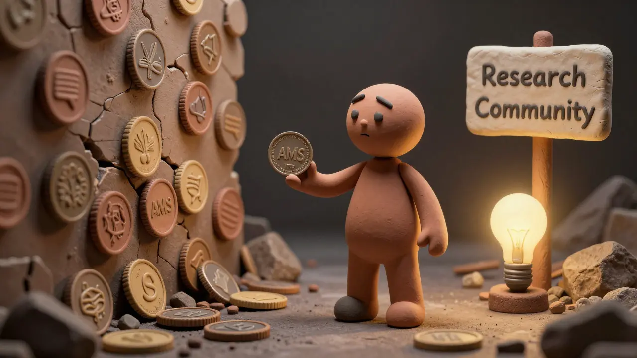 Clay figure holding a dull coin near a crumbling wall of other assets