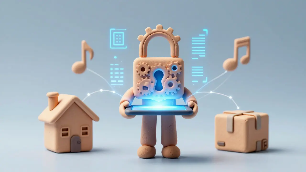 Clay illustration of smart contracts automating transactions with glowing code