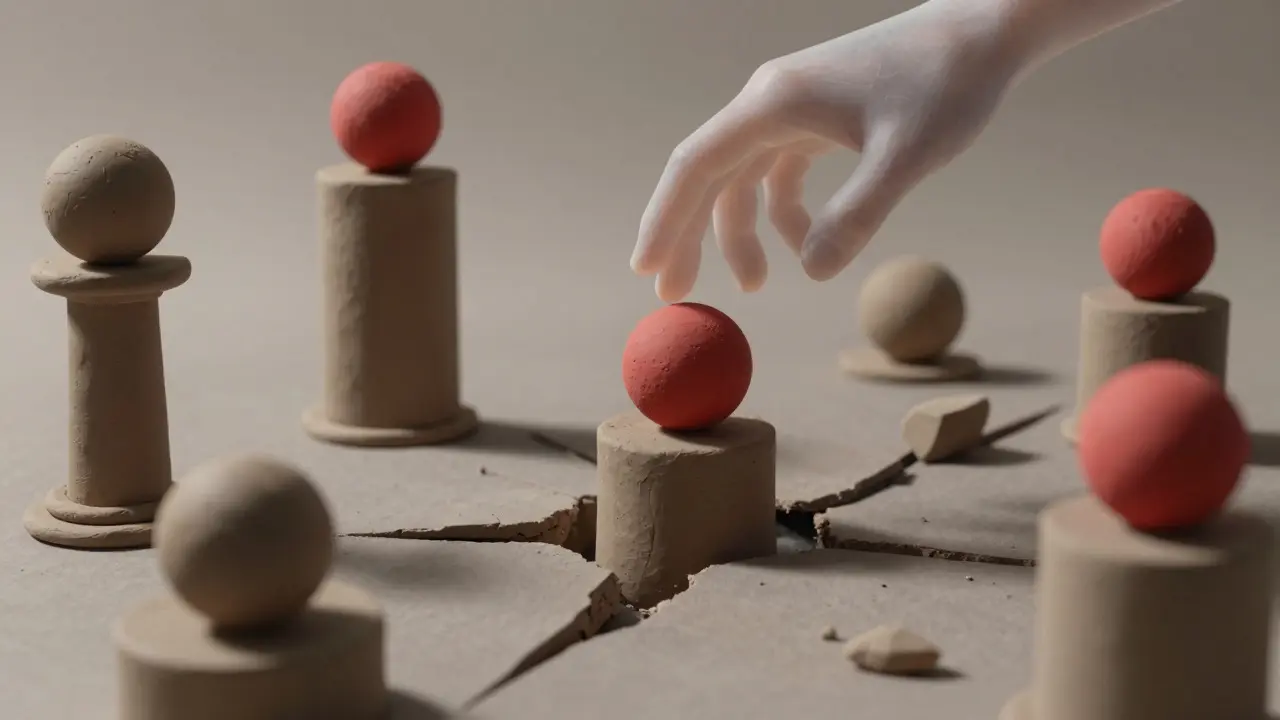 Clay illustration of unstable data pedestals representing inconsistent market info