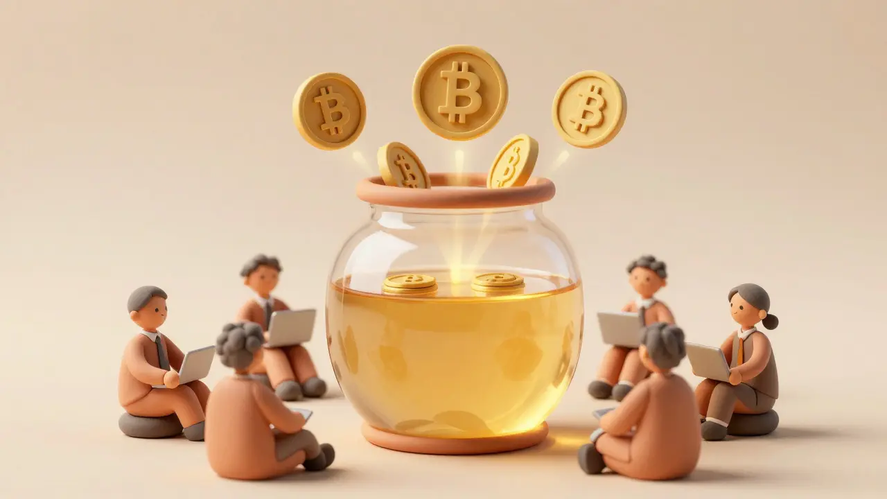 Clay rendering of a jar filled with glowing tokens representing yield-bearing collateral