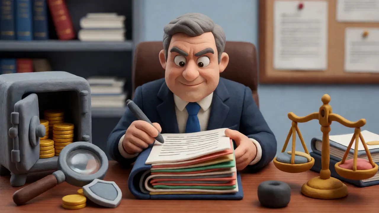Clay scene of MFSA regulator reviewing crypto license application files