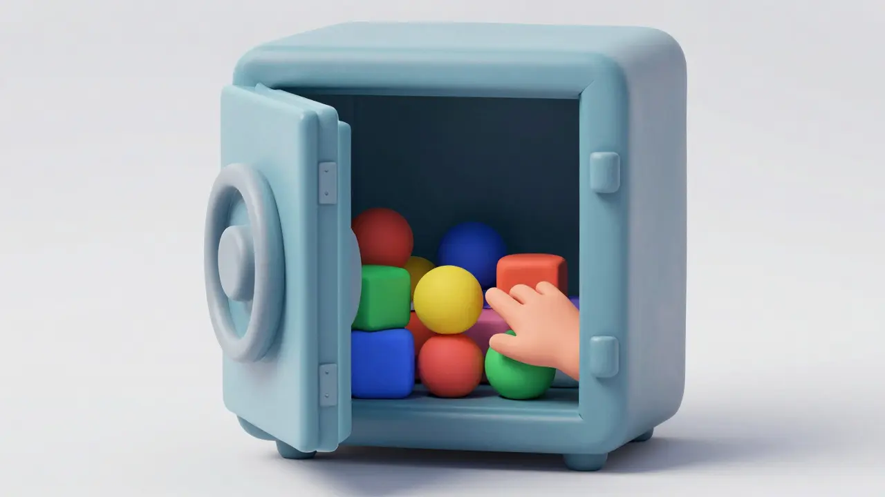 Clay vault organizing colorful tokens internally to reduce transaction costs