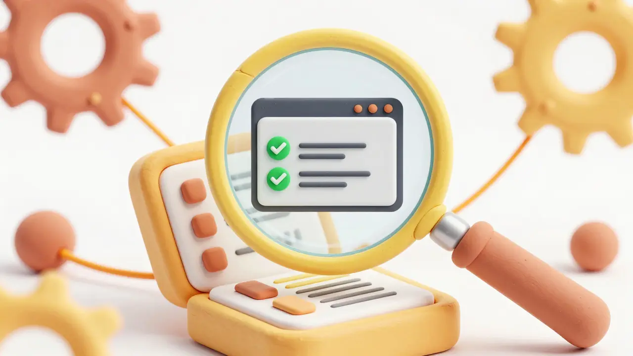 Magnifying glass inspecting clay blockchain contract