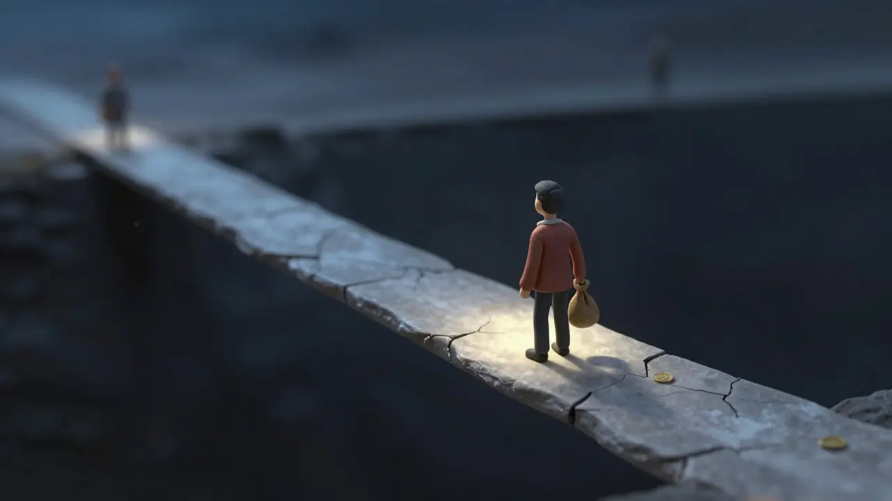 Small clay figure on a thin bridge representing low liquidity risks
